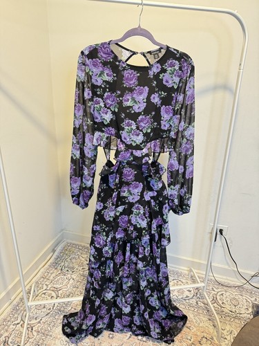 Boohoo Floral Chiffon Frill Detail Cut Out Maxi Dress Size 8 Out Of Stock - Picture 5 of 7