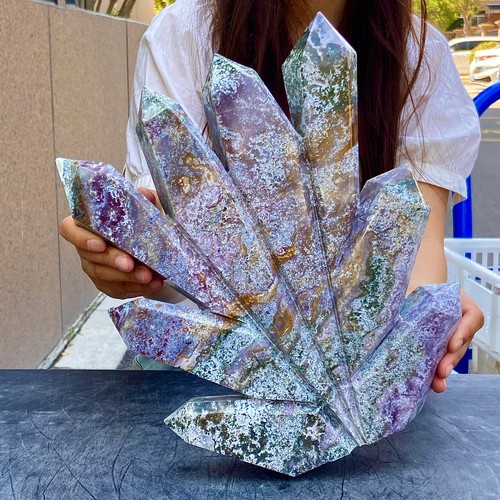 11.59LB Natural Water Grass Moss Agate Crystal Column with Multiple Pointed Cry - Picture 6 of 15