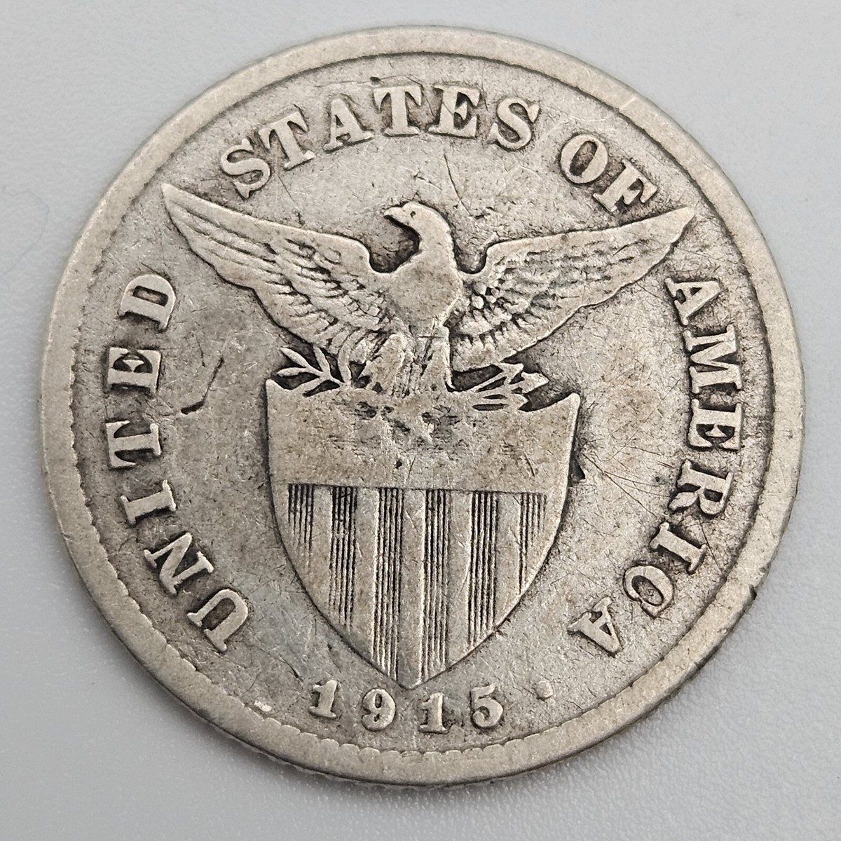 1915-S 20 Centavos Fine Philippines US San Francisco Mint