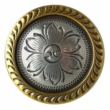 WESTERN LEATHER CRAFT TACK ANTIQUE GOLD ROPE EDGE FLORAL CONCHO screw back