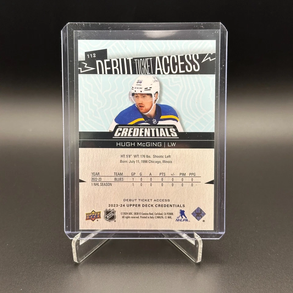 2023-24 UD Credentials HUGH MCGING #112 Debut Ticket Access 722/999 RC - Image 2 of 4