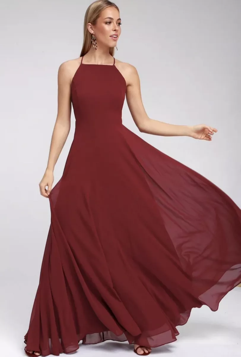 LuLu's “Mythical Kind of Love” Wine Red Long Maxi Dress size M Maroon  Bridesmaid | eBay