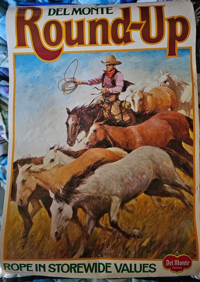 Lot Vintage Del Monte Round Up Western Cowboy Store Poster F7995 Litho