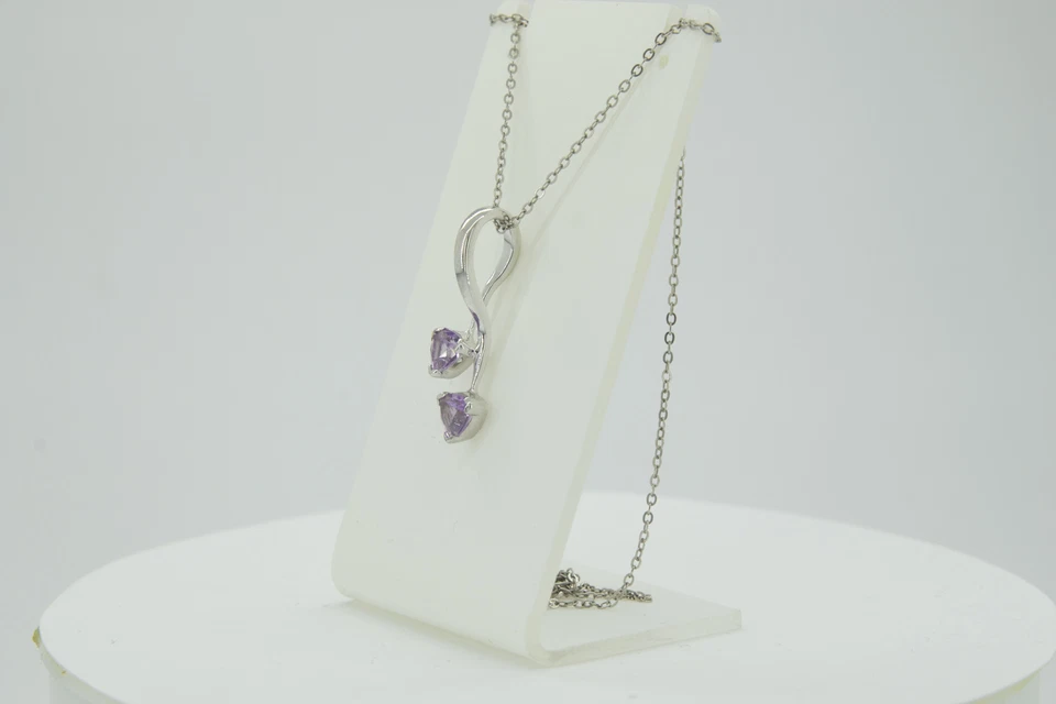 0,85 Carati Amethyst Trillion Pendente 925 Argento Collana Catena Violetta Gemma - Immagine 3 di 4