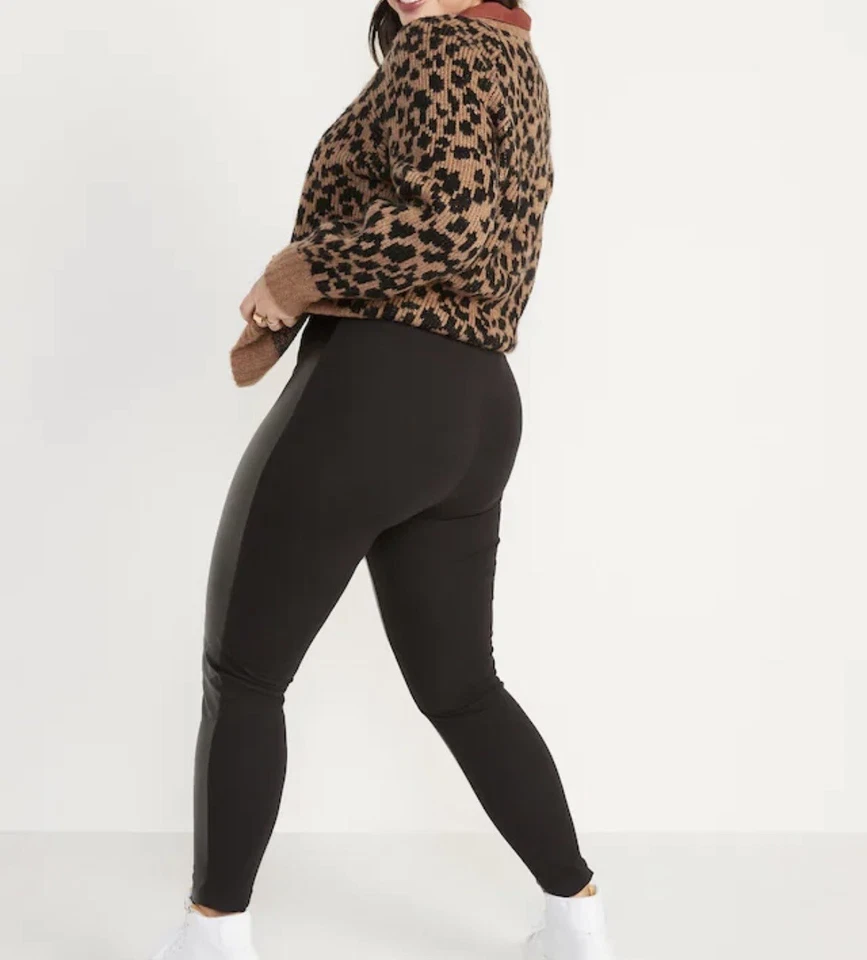 Pantalones Legging Activos Azul Marino Antiguo Talla XXL Negros Tiro Alto Imitación Cuero Frontal #15 Foto 3 de 4