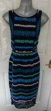 Monsoon 10 Navy Blue Green Mesh Lace Long Smart Occasion Dress Back Zip Lined