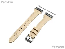 Beige Slim Leather Band Strap for 24mm 25mm Width Watches Quick Release Adapters