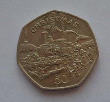 Moneda de Navidad 50p 1984 AD RARA Die Isle of Man