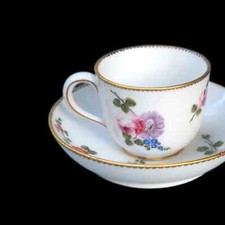 Sevres Porcelain Tea Cup  Saucer flowers 1765 French Paris Louis XVI vase