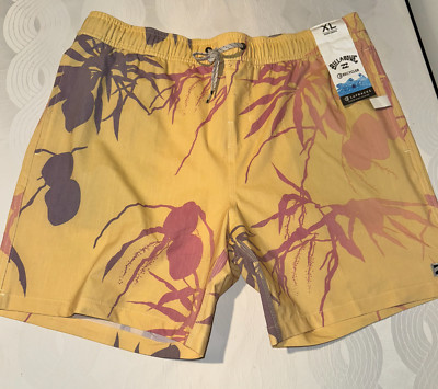 NWT Billabong Men's Yellow Tropical Swim Trunks Board Shorts Size XL (36-38) 7''