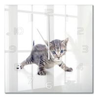 Moderne Wanduhr Aus Glas Mit Leisem Uhrwerk Kleine Katze WeißE Zeiger 60X60 Cm