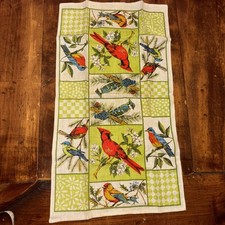 NOS Vtg Colorful Linen Kitchen Hand Tea Towel Cardinal Blue Jay Birds