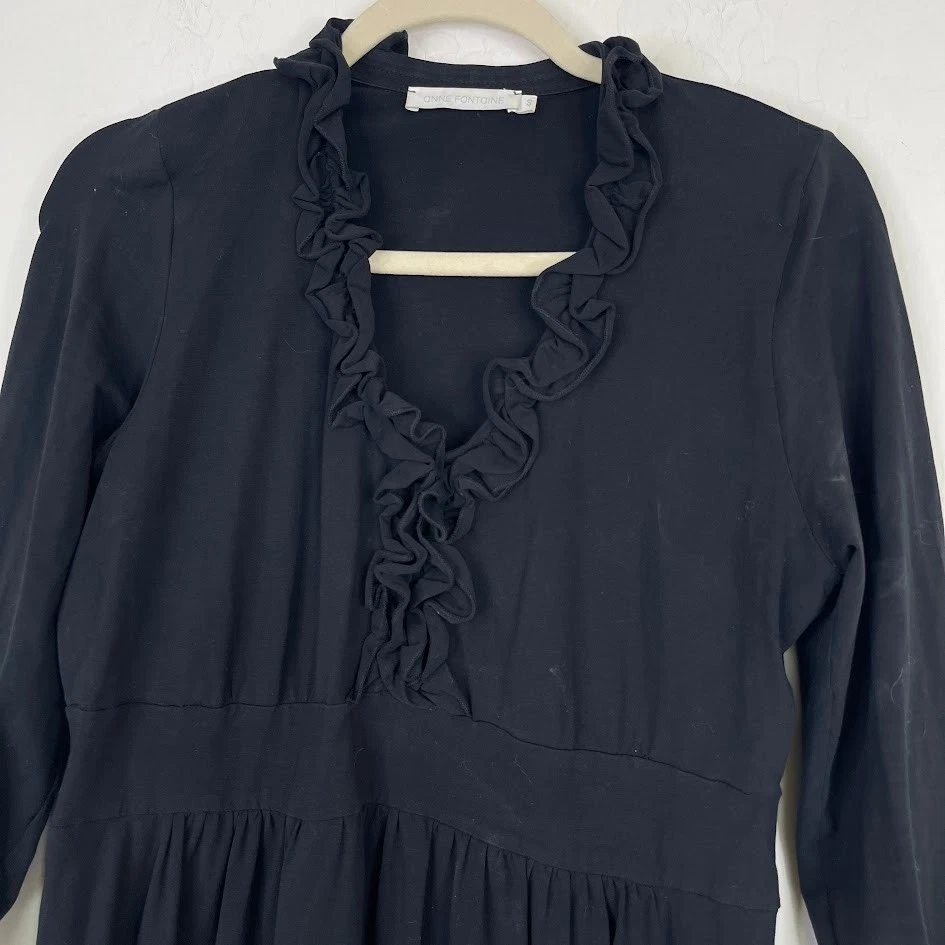 Vestido Anne Fontaine Pima Algodón Burbuja Dobladillo Volantes Negro Minimalista Trabajo Talla 40 Foto 3 de 4