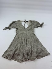 Lulus Dress Womens Small Green Floral Puff Sleeve Cutout V Neck Fit & Flare Mini