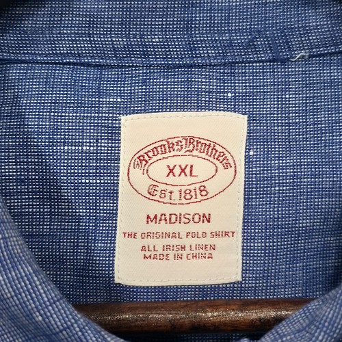 Brooks Brothers Madison Men's Blue Long Sleeve Button Up 100% Linen Shirt Sz XXL - Picture 2 of 6