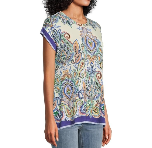 $138 JOHNNY WAS Plus SZ 1X JANIE FAVORITE PAISLEY CREW NECK DRAPED TEE RUTA NWT - Picture 7 of 7
