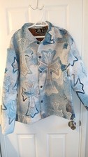 Chaqueta Rebel Vengeance NUEVA CON ETIQUETAS XL Tapiz Azul Patrón Cruzado Audaz De Colección Inspo