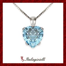 Collana Cuore Acquamarina in Argento 925 Rodiato Oro Bianco Donna