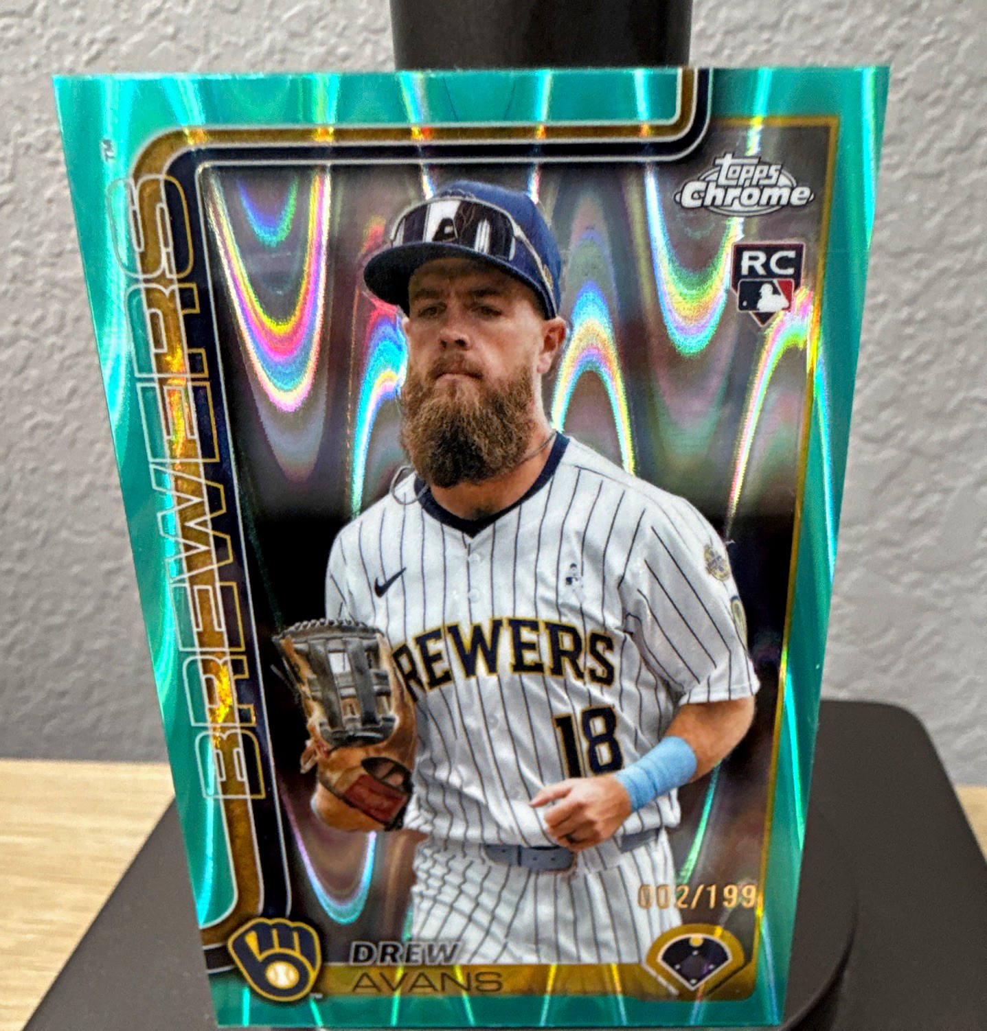 Drew Avans Topps Chrome 2025 Aqua RayWave RC #USC47 Numbered 002/199 Brewers