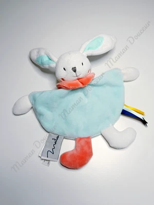 Doudou Plat Arrondi Lapin Blanc Bleu Gris Rose Corail Mailou Doudou Et Compagnie - Photo 1/3