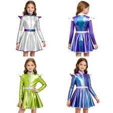 Kids Girls Robot A-Line Outer Space Dress Holographic Alien Costume Party
