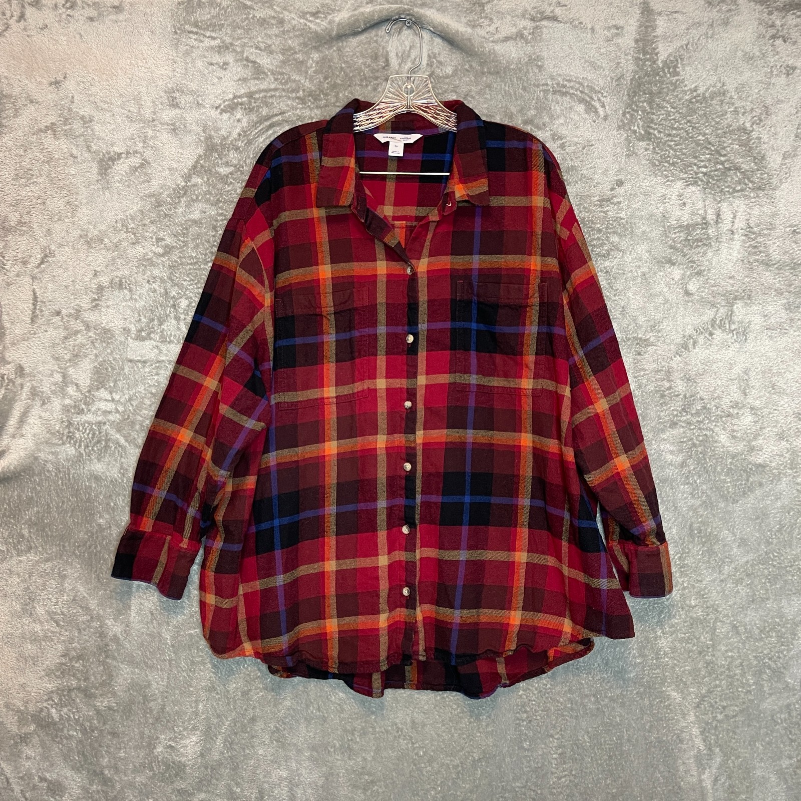 Old Navy Women Size 3X Classic Relaxed Boyfriend Plaid Flannel Button Shirt