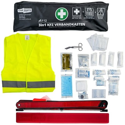 KFZ Verbandskasten 3 in1 Set Erste Hilfe DIN 13164 + Warnweste + Warndreieck 