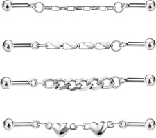 4Pcs 16G Chain Industrial Barbell Earring, 316L Surgical Steel Chain Cartilage H