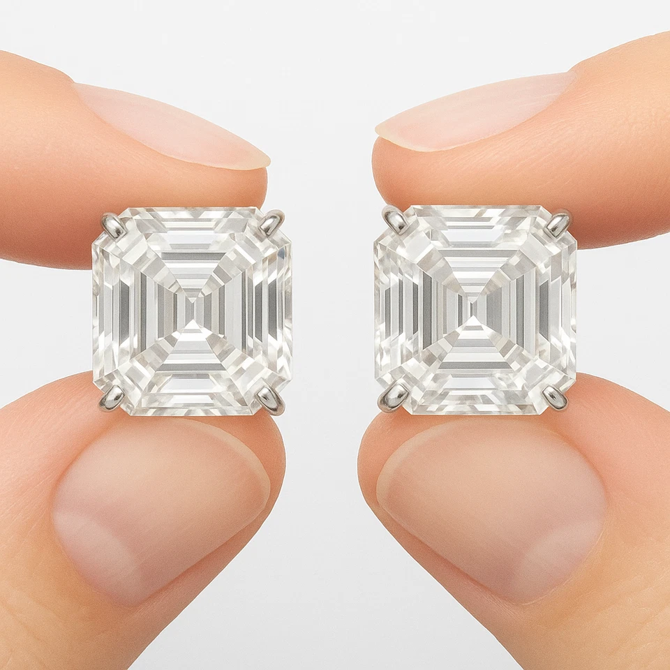 8 Ct Asscher Cut Lab Created Diamond 14K White Gold Over Stud Earrings for Women - Image 2 of 4
