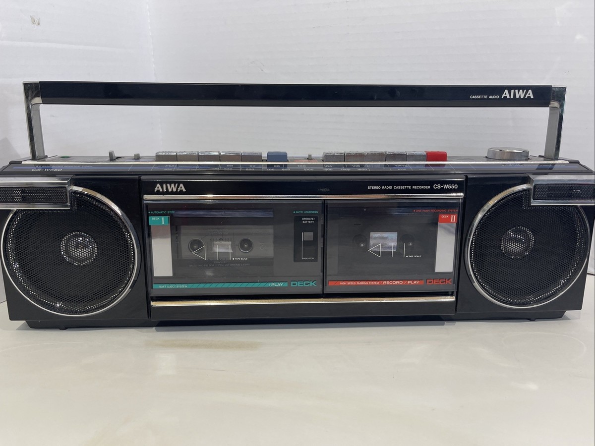 RARE! Aiwa Cs-w550 1980s Boombox Radio Cassette Recorder Black