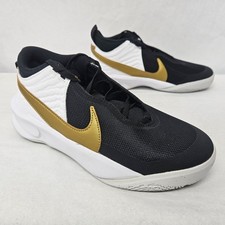 Nike Team Hustle D 10 Basketball Shoes CW6735-002 Black Gold White Kid's Size 6Y