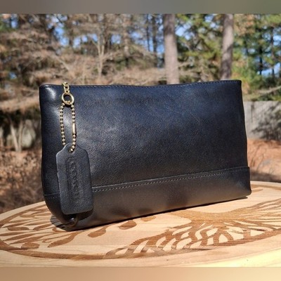 Vintage 90's Coach Black Glove Tanned Leather Large Cosmetic Bag