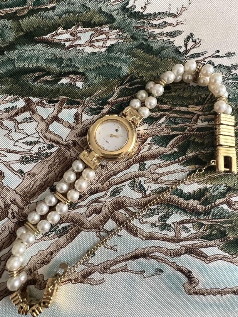 MIKIMOTO JAL limited double pearl bracelet watch used 4N20