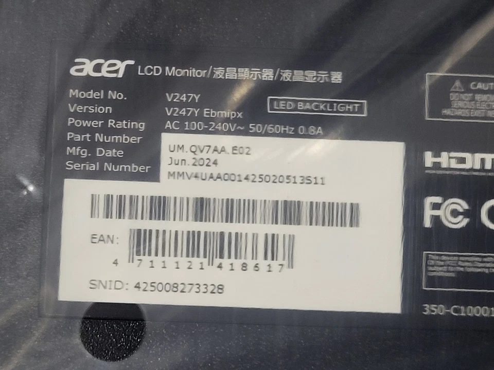 Acer Vero V7 V247Y H Full HD LCD Monitor - New Open Box #73 - Image 2 of 4