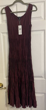 NWT 378 Eileen Fisher Wine Crushed Silk F/L Tiered Dress Medium