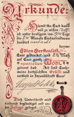 Postcard Certificate of Drinking Beer 