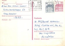 E0057 Germany 60 Pfennig postal card Essen, Germany to Cluj-Napoca, Romania 1984