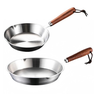 Stainless Steel Frying Pan Non-stick Breakfast Pot Fry Egg Pan Wooden Handle
