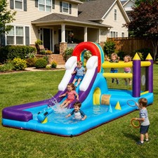 Kid Inflatable Bounce House Slide Splash Pool Jump Climb w/480W Blower Water Gun