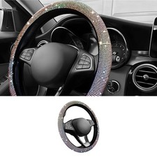 Car Steering Wheel Cover with Sparkly Rhinestones, Bling,Suitable for Most 14.5"