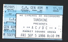 AC/DC CONCERT TICKET STUB SEPT 5 1986 MARKET SQUARE ARENA INDIANAPOLIS INDIANA