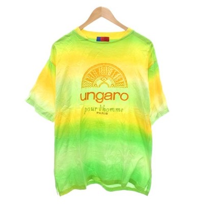 UNGARO UNGARO Tshirt L Yellow Green Short Sleeve Logo Print/NL GY60 Men's