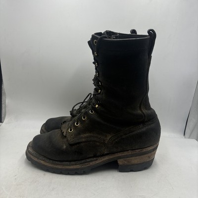 Nicks Handmade Custom Fire Fighter Packer Boots Size US 10 D Black Leather