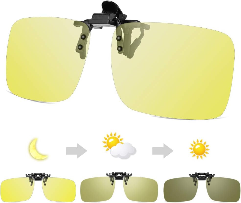 Photochromic Clip on Driving Glasses,Polarized anti Glare Clip on Night Vision G
