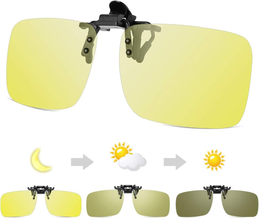 Photochromic Clip on Driving Glasses,Polarized anti Glare Clip on Night Vision G