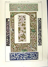 Antique Old Print *2504 1860 Art Illuminating Colour Patterns Design Scrolls