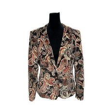 VTG Talbots Brown Paisley Velvet One Button Blazer Size 10