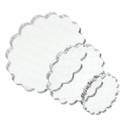 Acrylic Stamp Block 3 Pack Clear Stamping Block with Grid Lines Set Round