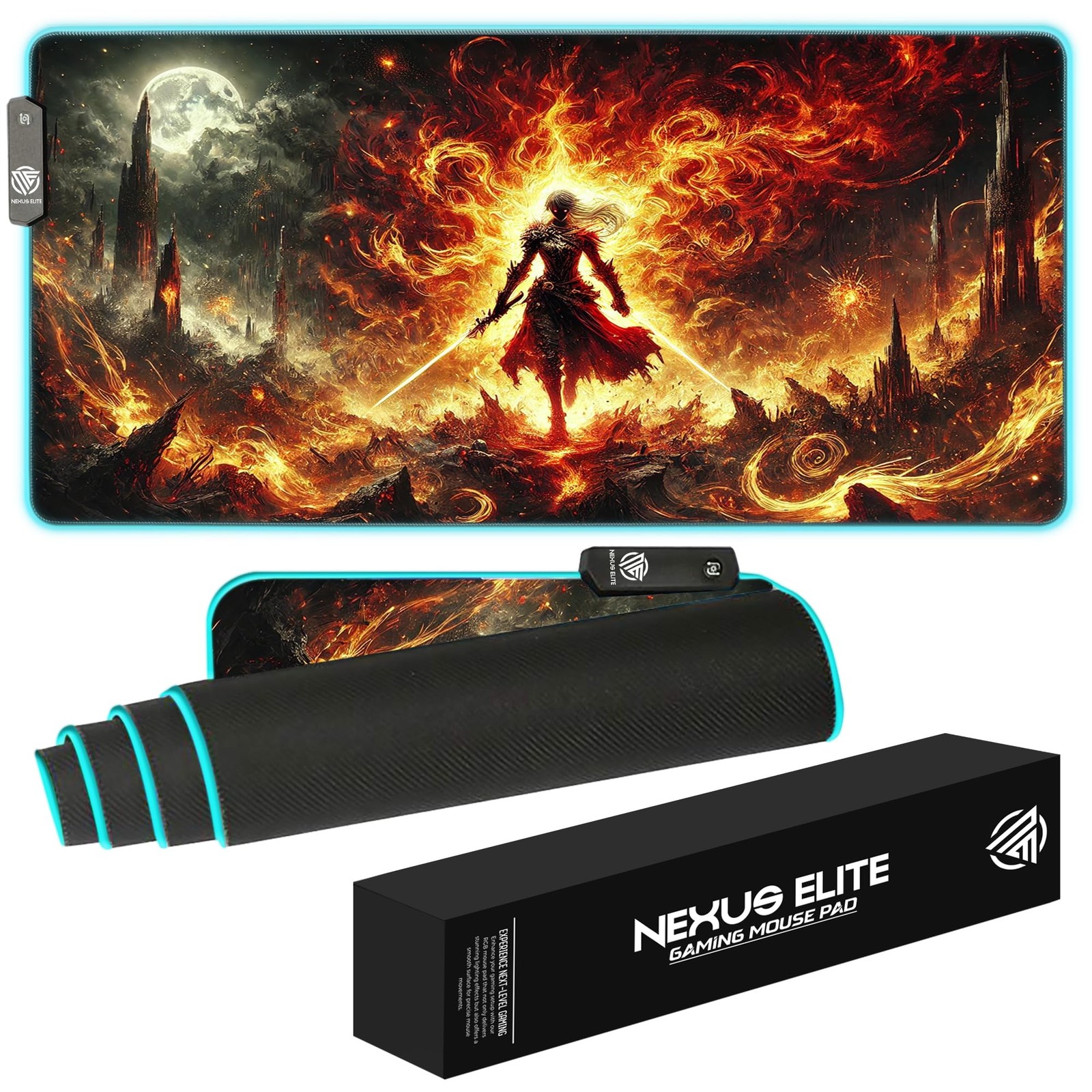 Nexus Elite RGB Gaming Mouse Pad 35.4L x 15.7W inches, Hellfire Crusader