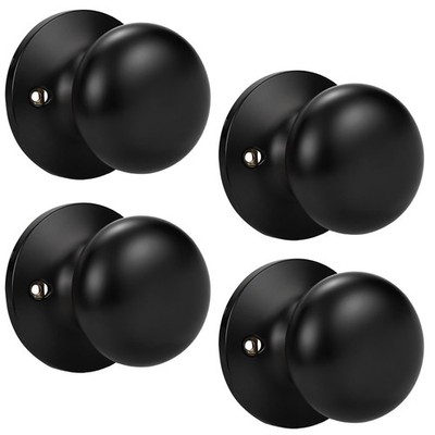 KNOBWELL 4 Pack Matte Black Round Interior Dummy Door Knobs, Modern Non-Turni...